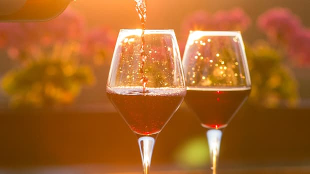 Wine glasses at sunset